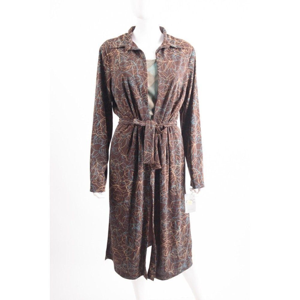 CDC Womens Duster Long Overcoat & Tank Top Set Sz 12 Brown Blue Floral NWT